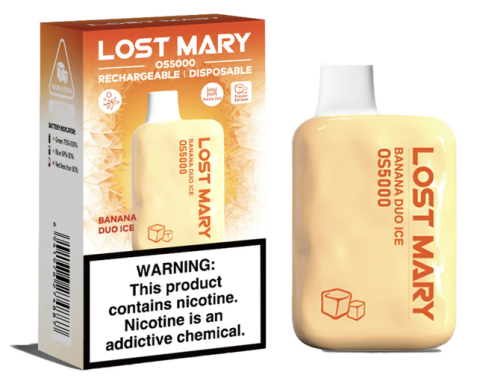 A box and actual e-cigarette for a brand called Lost Mary.